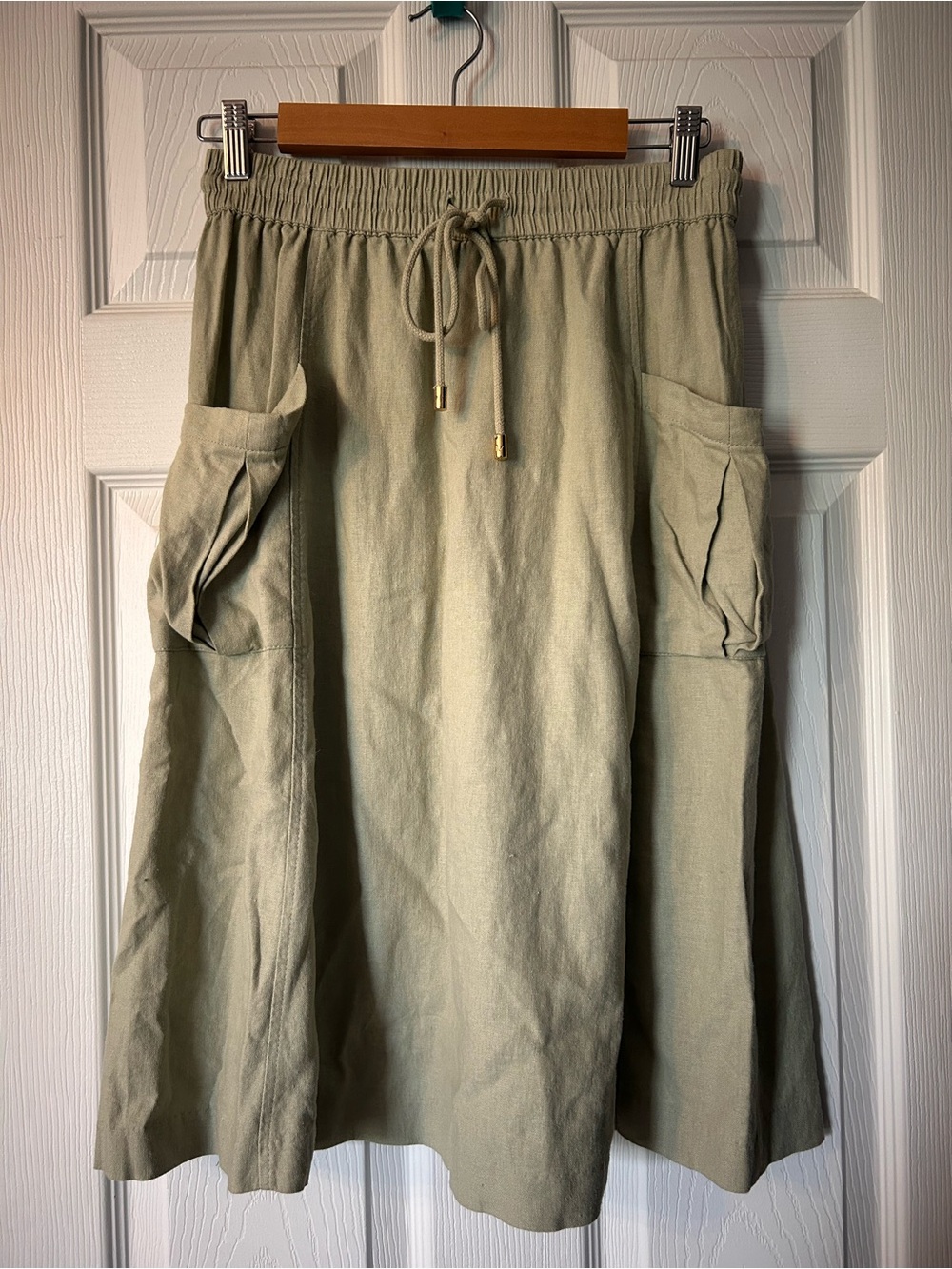 Marc New York Sage Drawstring Cargo Pocket Midi Linen Blend Skirt- Size XS - Picture 2 of 7